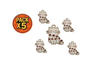 Dije Esmaltado Gatitos Blancos Dorados con Corazones x 5 Unidades